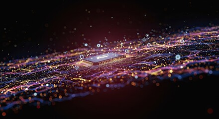 Stunning AI microchip powering vibrant digital network, showcasing futuristic technology and glowing data streams for innovation and global connectivity concepts.