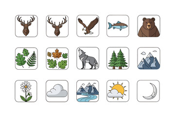 Icon Set Nature Wildlife Landscape Illustration Icons, Vector Design