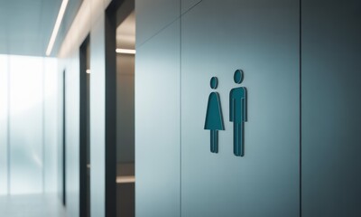 Fototapeta premium Closeup of a teal male and female restroom sign on a light gray wall in a modern building