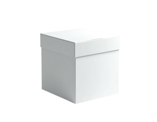 Isolated, white, square, box with a lid slightly ajar against a black background