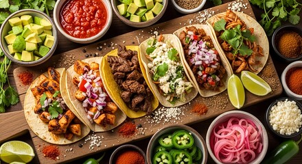 Celebrating National Taco Day with a vibrant and colorful spread of authentic Mexican tacos and fresh ingredients, perfect for any fiesta