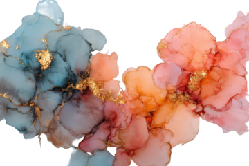 Abstract Fluid Art Composition With Gold Accents And Transparent Background