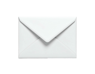 Isolated front view of a closed, white envelope on a black background