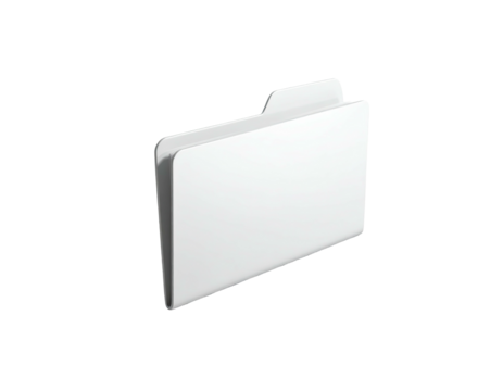 A 3D rendered, glossy, white file folder icon against a stark black background