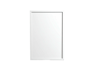 A rectangular white framed shape against a stark black background, minimal