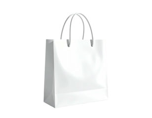 White shopping bag with curved handles against a black background