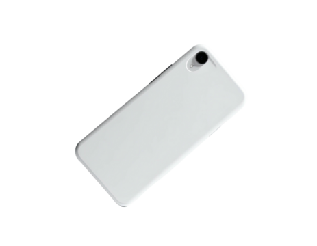 Sleek white phone back view with camera lens, isolated on a black background