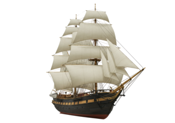 Isolated sailing frigate ship model, vintage sailing vessel, majestic tall ship antique art