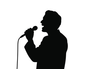 Black silhouette of a man singing into a microphone performance