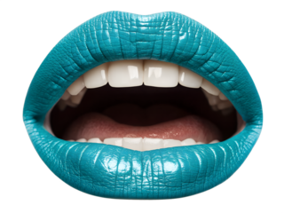 Group of Stylized Turquoise Blue Open Yelling Mouths Isolated on Transparent Background