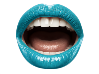 Group of Stylized Turquoise Blue Open Yelling Mouths Isolated on Transparent Background