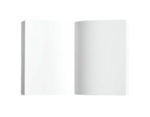 Top-down view of an open book with blank white pages against a black background