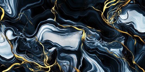 Swirling Abstraction of Azure and Gold: An exquisite artwork showcases fluid, dynamic forms of azure and gold, with delicate veins of gold. a modern artistic touch.