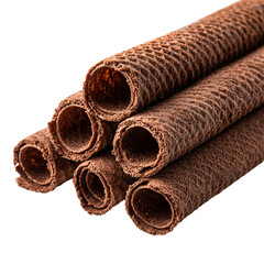 Top view a chocolate wafer stick or roll isolated on transparent background