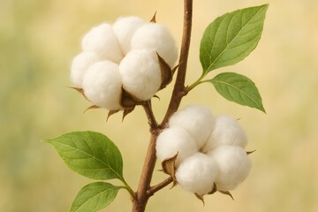 Soft White Cotton Bolls on Branch