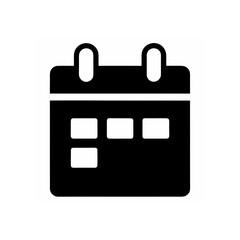 Black calendar icon with date placeholders on transparent background silhouette