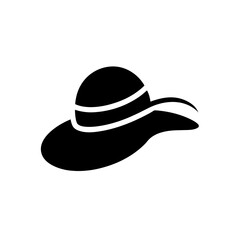 Silhouette of a wide brimmed sun hat icon on transparent background