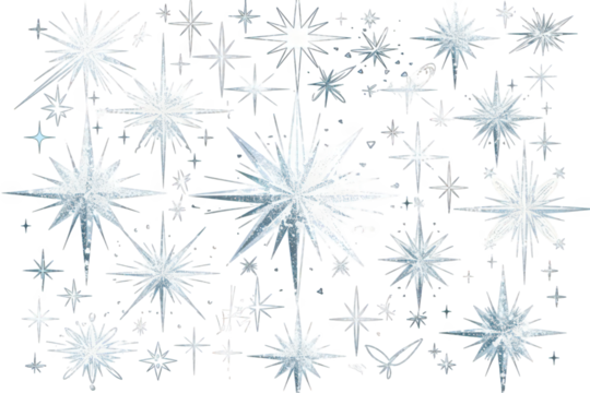 Collection of White and Blue Starbursts on Black Background Festive and Decorative Elements