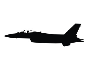 Black silhouette of a military jet with pilot fighter jet military aircraft