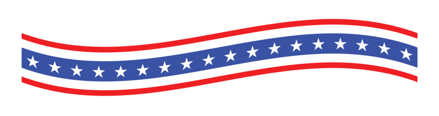 USA Flag Ribbon Vector – Waving Red, White, and Blue Patriotic Banner with Stars for American Holidays