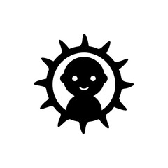 Fototapeta premium Silhouette of baby in sunburst design art on transparent background