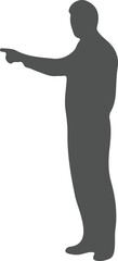 Silhouette of a Man Pointing with a Serious Demeanor, Dressed in Professional Attire Stands Tall, Assertive with His Direction