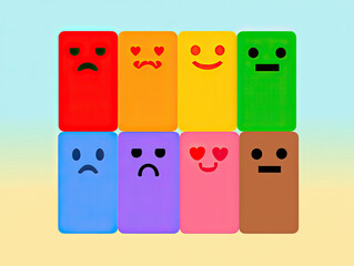 Colorful Mood Blocks Expressing Various Emotions and Feelings in an Abstract Arrangement