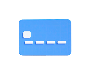 A 3D rendered, pastel-blue, credit-card-shaped icon against a black backdrop