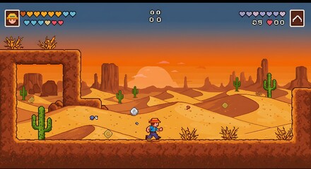 Run through desert landscape in retro pixel game
