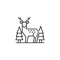 Fototapeta premium Minimalist deer with spots standing calmly between the pine trees in black lines