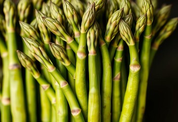 Fototapeta premium Fresh green asparagus spears, tightly bundled, growth, fresh