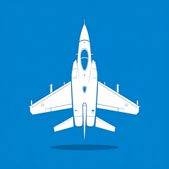 Fototapeta premium Overhead view of a white jet aircraft on a bright blue backdrop