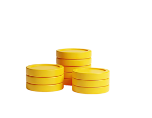 Three stacks of golden, round coins against a deep black background