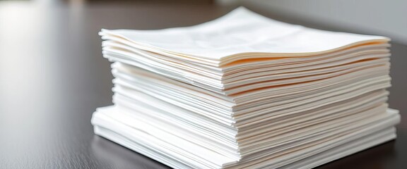 Stack of pristine white paper napkins, crisp and folded,  cocktail,  absorbent