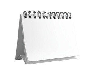 Blank white desktop calendar with spiral binding, isolated on transparent background