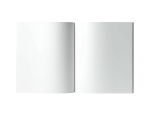 An opened book with crisp white pages sits against a stark, black background
