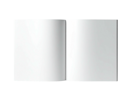 An opened book with crisp white pages sits against a stark, black background