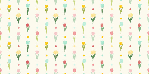 Hand-drawn tulip flower seamless pattern in pastel colors vector illustration