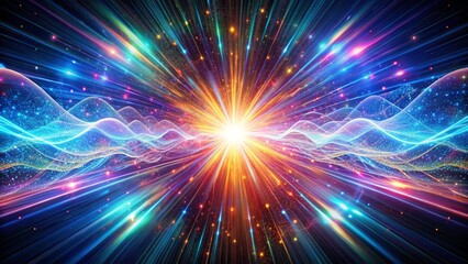 abstract holographic light burst with digital waves