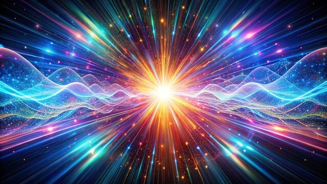 abstract holographic light burst with digital waves