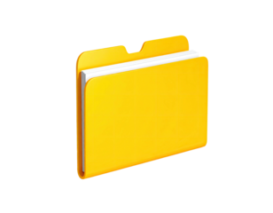 A bright yellow file folder with white papers, black background