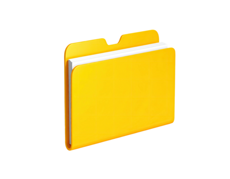 A bright yellow file folder with white papers, black background