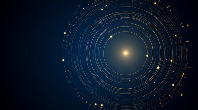 Abstract circular technology circuit background with glowing lines and nodes for digital use