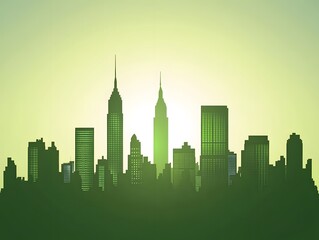 Obraz premium Green city silhouette background, skyline metropolis illustration with urban architecture