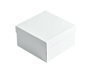 Isometric view of a small, plain, white, square box with a lid