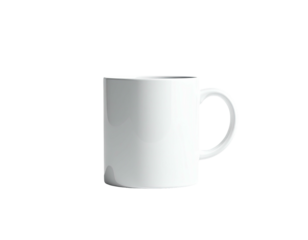 A plain, white ceramic mug isolated against a black background