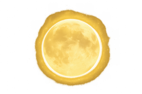 Golden full moon glowing with sparkling ring