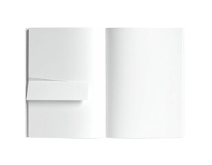 Open, blank, white file folder with a pocket, seen from above, on black