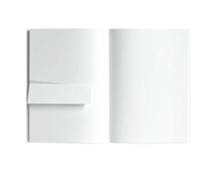 Open, blank, white file folder with a pocket, seen from above, on black
