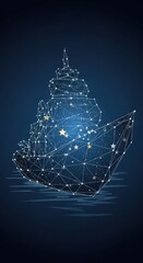 Connected constellation ship on a sea of dreams for creative design elements